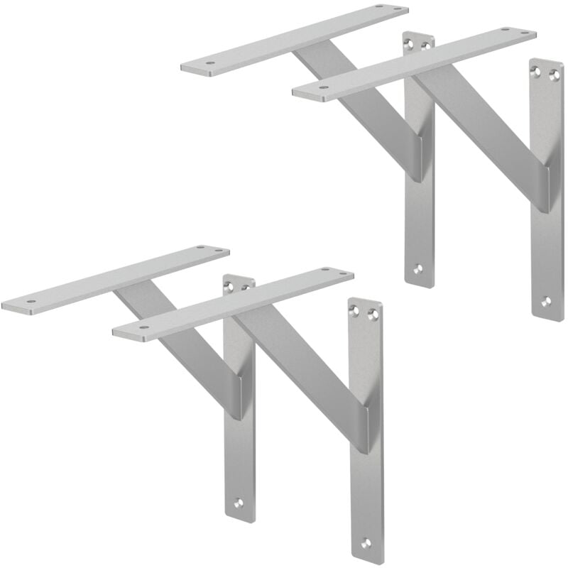 Ml-design - 4 Pièces Support d'Étagère, 240 x 240 mm, Argent, en Aluminium, Robuste, Style Industriel, Support Mural pour Étagère Console Murale