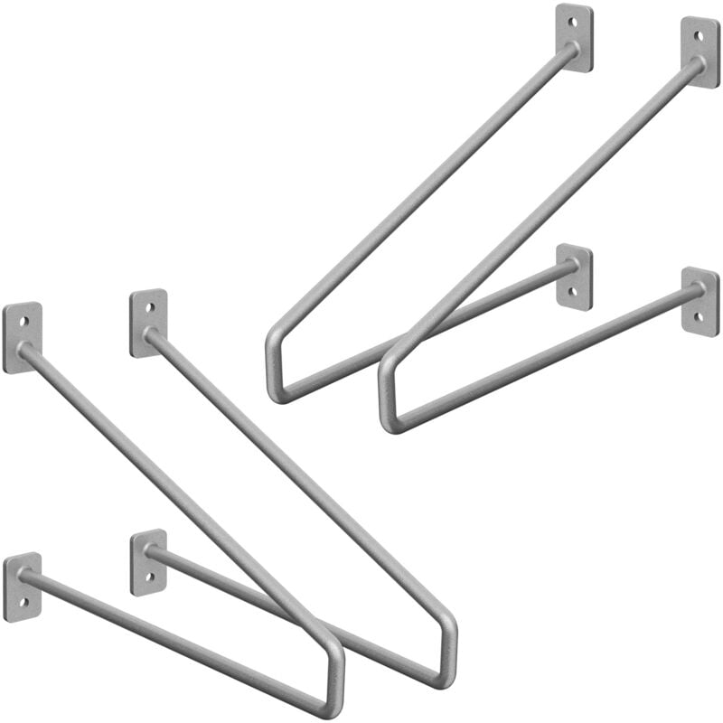 Ml-design - Lot de 4 Équerres d'Étagère 265 mm, en Acier, Argent, Style Industriel, Console Murale Decorative, Forme Épingle à Cheveux, Support