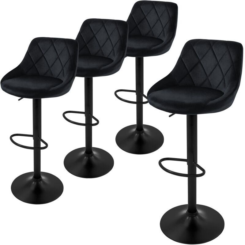 Ml-design - Barhocker 4er Set, Bezug Aus Samt, Schwarz, Gepolsterter Barstuhl Mit Rückenlehne Und Fußstütze, Tresenhocker Höhenverstellbar 62-82