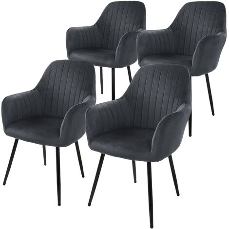 ML-Design 4er Set Esszimmerstühle mit Rücken- und Armlehnen, Grau, Küchenstühle mit Samtbezug, Polsterstühle mit Metallbeinen, Ergonomische Stühle für Esstisch, Wohnzimmerstühle Esszimmerstuhl