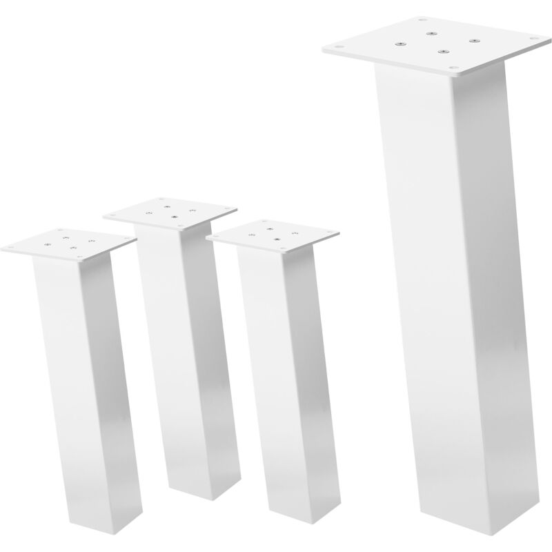 Ml-design - 4er Set Tischbeine Schräg H, 42 Cm, Weiß Glänzend, Aus Pulverbeschichtetem Stahl, Eckig, Profil 8x8 Cm, I-form, Möbelfüße Metall