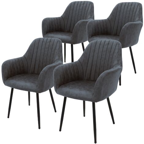 ML-Design 4x Chaises de Salle à Manger avec Dossier et Accoudoirs, Anthracite, Revêtement en Simili, Assise Rembourrée avec Pieds en Métal, Chaise pour Table à manger, Fauteuil Moderne pour Salon
