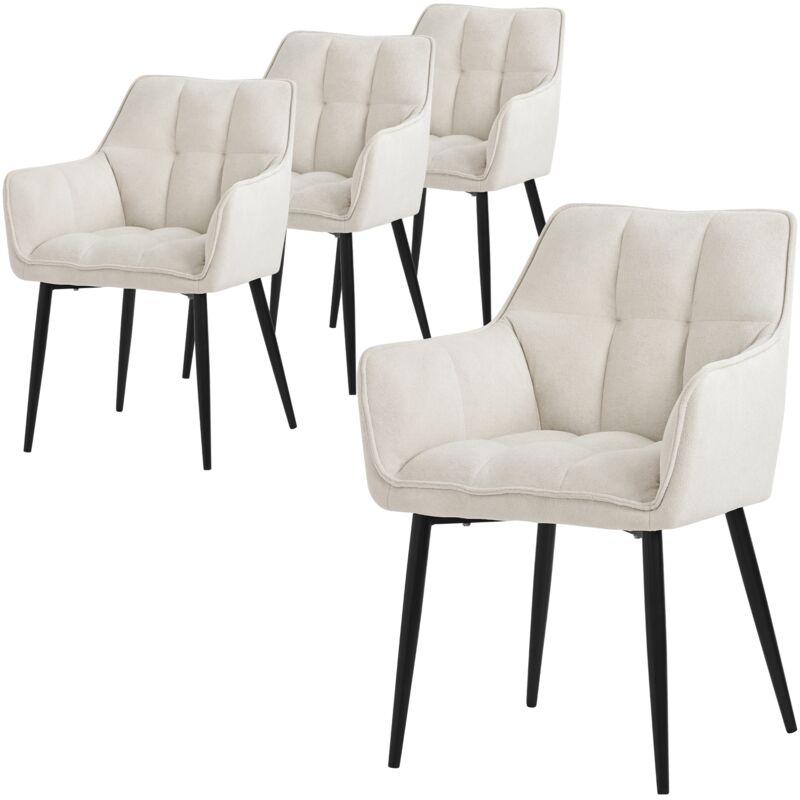 Ml-Design Esszimmerstühle 4er Set Aus Frotteestoff, Creme, Küchenstuhl Mit Dickem Gepolsterter Sitz & Metallbeinen, Wohnzimmerstuhl Mit Rücken- Und