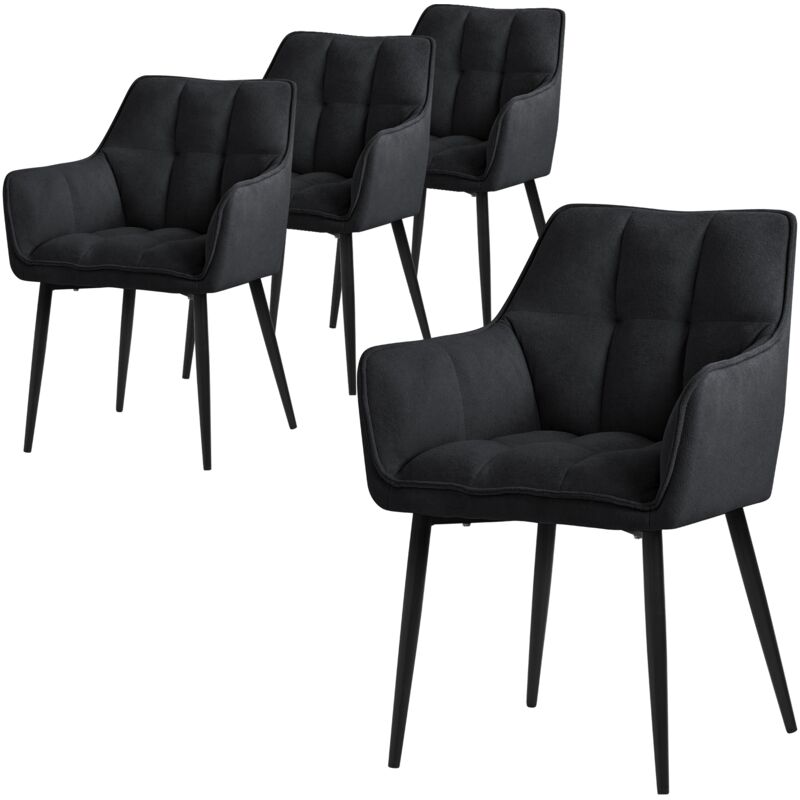 Ml-Design Esszimmerstühle 4er Set Aus Frotteestoff, Schwarz, Küchenstuhl Dickem Gepolsterter Sitz & Metallbeinen, Wohnzimmerstuhl Mit Rücken- Und Armlehnen,