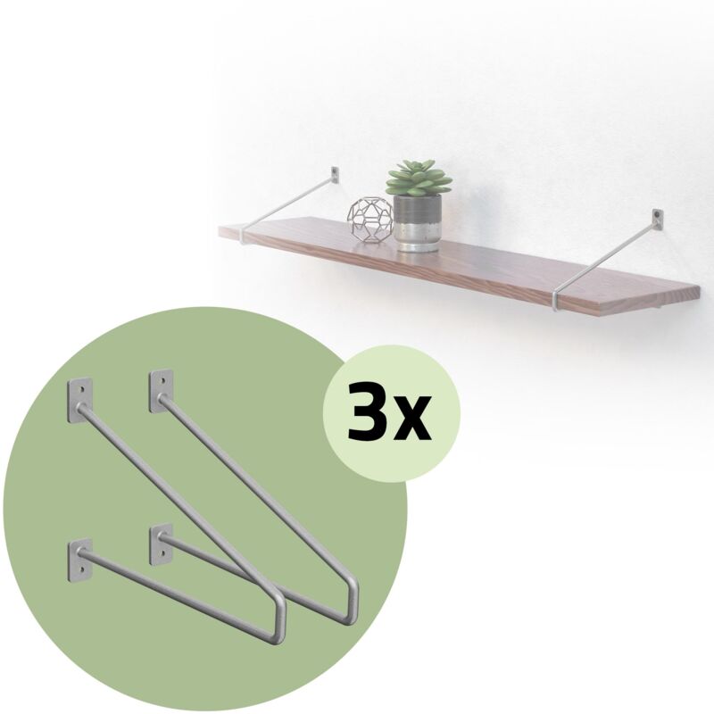 Image of Ml-design - 6 Pezzi Staffe per Mensole 265 mm Argento in Acciaio Supporto per Mensola Galleggiante Industriale per Montaggio a Parete Staffa di