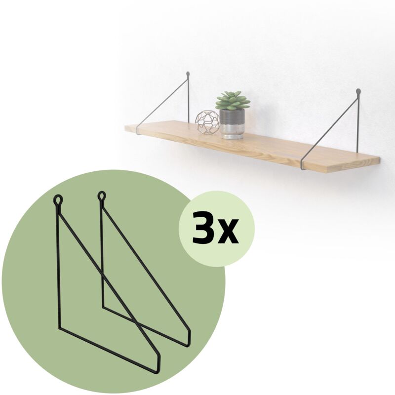 Ml-design - Lot de 6 Équerres d'Étagère 250 mm, en Métal, Noir, Style Industriel, Forme Triangulaire, Support Robuste de Fixation Murale, Triangle