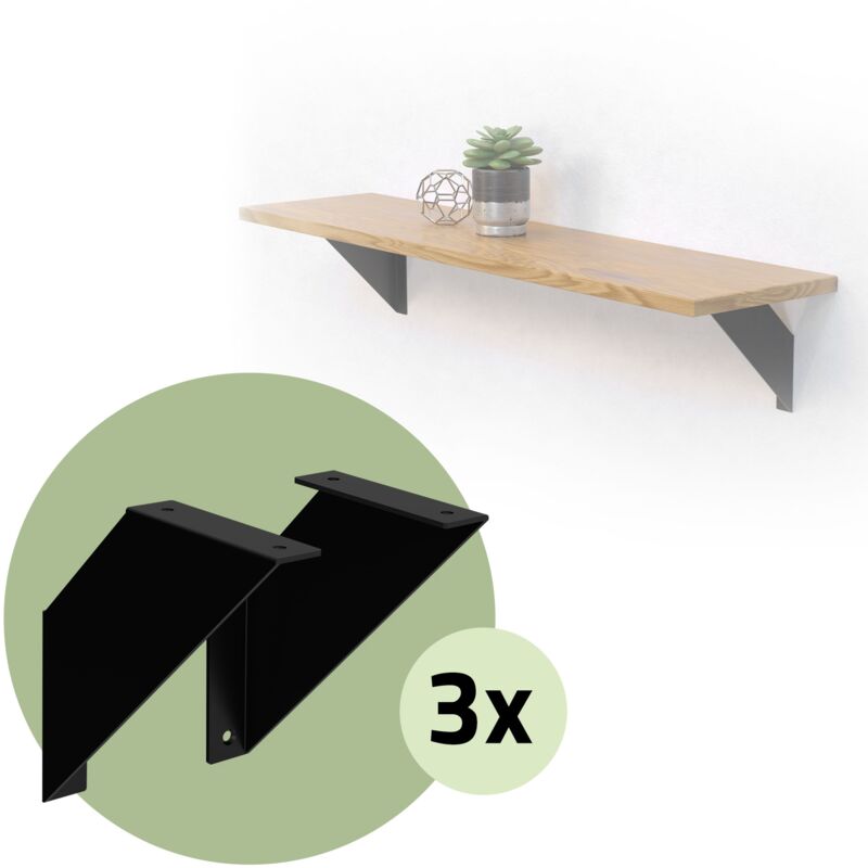 Ml-design - Lot de 6 Supports d'Étagère Murale, 20 x 20 cm, en Métal, Noir, Style Industriel, Équerre Triangulaire, Convient aux Étagères Flottantes