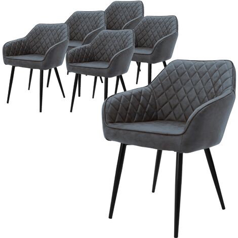 ML-Design 6er Set Esszimmerstühle Anthrazit mit Armlehne & Rückenlehne, Küchenstuhl mit Kunstlederbezug, Polsterstuhl mit Metallbeinen, Ergonomischer Stuhl für Esstisch, Esszimmerstuhl Wohnzimmerstuhl