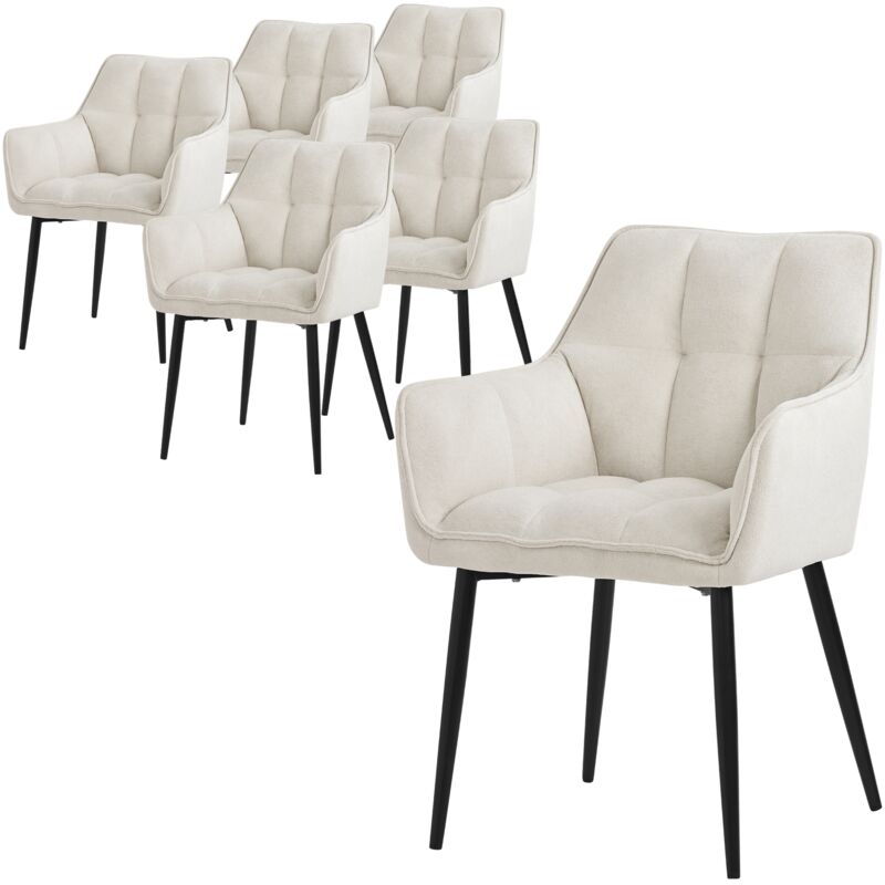 Ml-Design Esszimmerstühle 6er Set Aus Frotteestoff, Creme, Küchenstuhl Mit Dickem Gepolsterter Sitz & Metallbeinen, Wohnzimmerstuhl Mit Rücken- Und