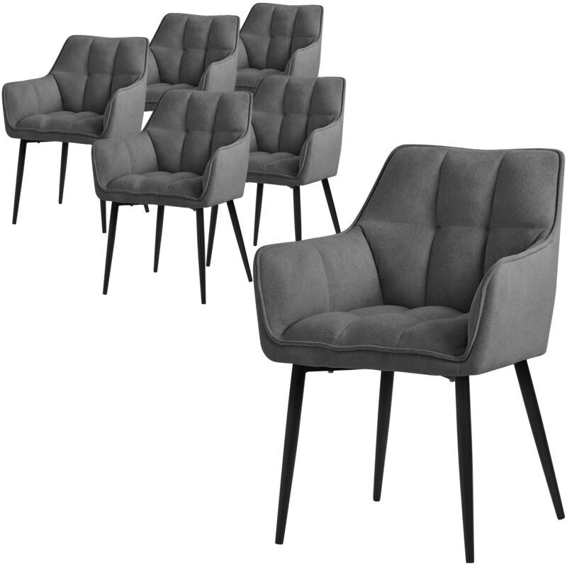 Ml-Design Esszimmerstühle 6er Set Aus Frotteestoff, Dunkelgrau, Küchenstuhl Dickem Gepolsterter Sitz & Metallbeinen, Wohnzimmerstuhl Mit Rücken- Und