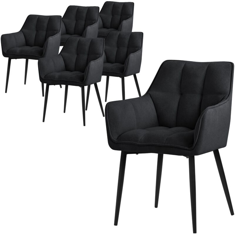 Ml-Design Esszimmerstühle 6er Set Aus Frotteestoff, Schwarz, Küchenstuhl Dickem Gepolsterter Sitz & Metallbeinen, Wohnzimmerstuhl Mit Rücken- Und Armlehnen,