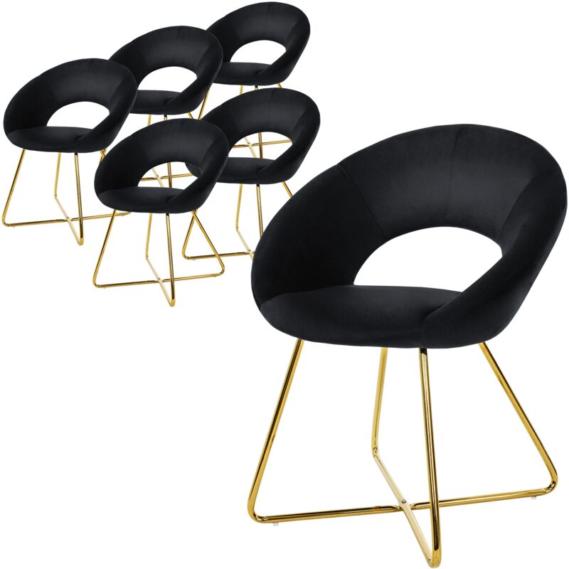 Ml-Design Esszimmerstühle 6er Set Samt, Schwarz, Wohnzimmerstuhl Mit Runder Rückenlehne, Polsterstuhl Mit Goldene Metallbeine, Ergonomische Esstisch Sessel,