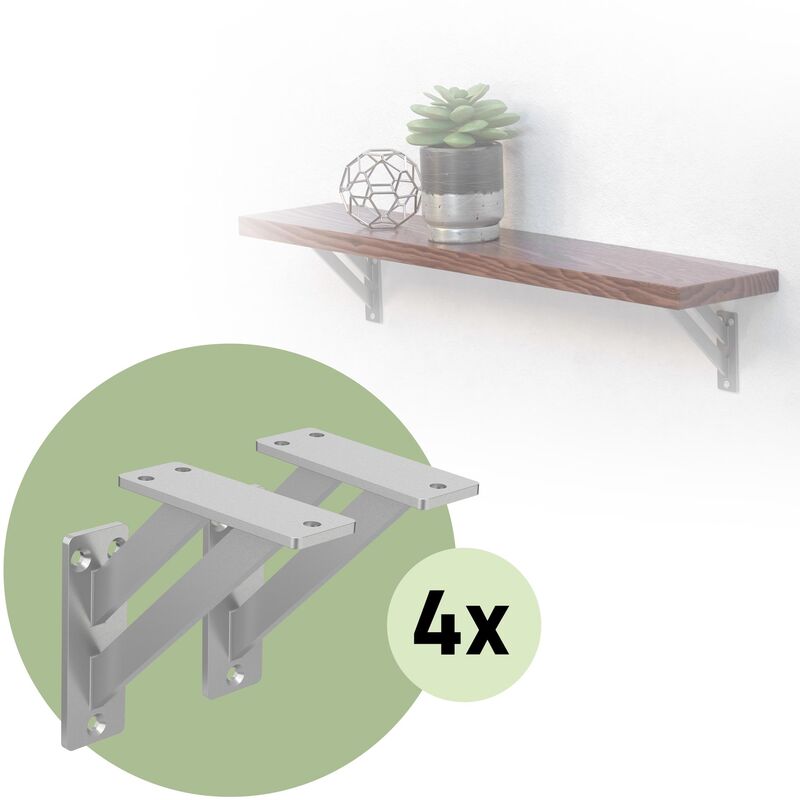 Ml-design - Lot de 8 Supports d'Étagère, 120 x 120 mm, Argent, en Aluminium, Robuste, Style Industriel, Équerre pour Étagères Murales Flottantes et