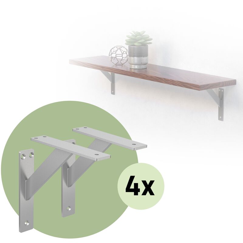 Ml-design - 8 Pièces Support d'Étagère, 180 x 180 mm, Argent, en Aluminium, Robuste, Style Industriel, Support Mural pour Étagère Console Murale