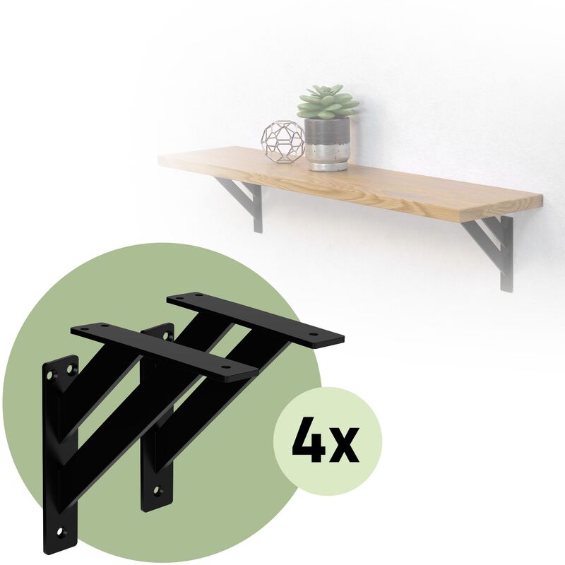 Ml-design - Lot de 8 Supports d'Étagère, 180 x 180 mm, en Aluminium, Noir, Double, Style Industriel, Équerre pour Étagères Murales et Projets de