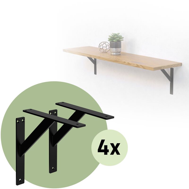 Ml-design - Lot de 8 Supports d'Étagère, 240 x 240 mm, en Aluminium, Noir, Style Industriel, Équerre pour Étagères Murales et Projets de Bricolage,