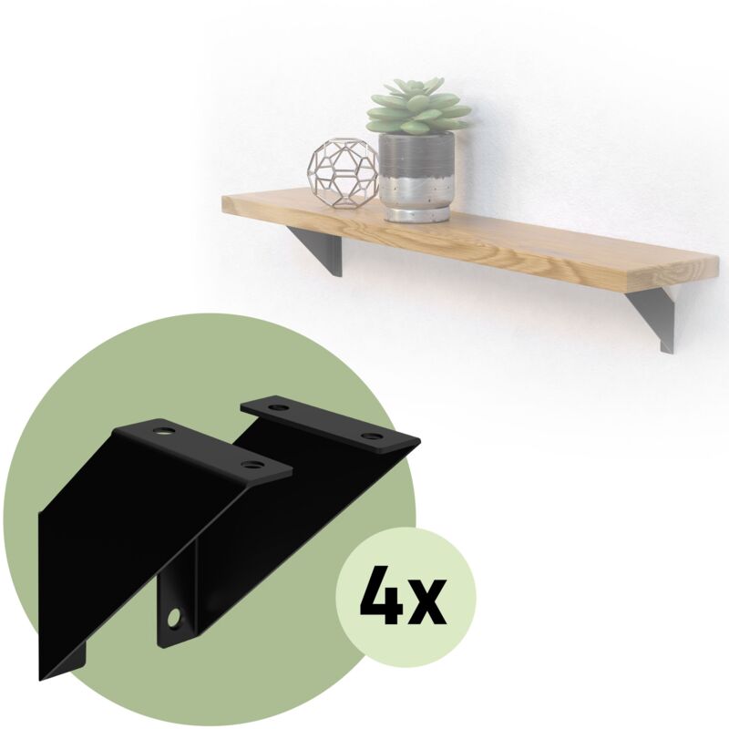 Ml-design - Lot de 8 Supports d'Étagère Murale, 10 x 10 cm, en Métal, Noir, Style Industriel, Équerre Triangulaire, Convient aux Étagères Flottantes