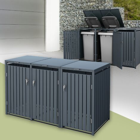 ML-Design Abri pour 3 Poubelles, Acier, 3 Tonnes, 240L, 200x80x116,3 cm, Anthracite, Résistant aux Intempéries, Habillage de Poubelle Verrouillable, Couvercle Rabattable/2 Portes, Conteneur Poubelles