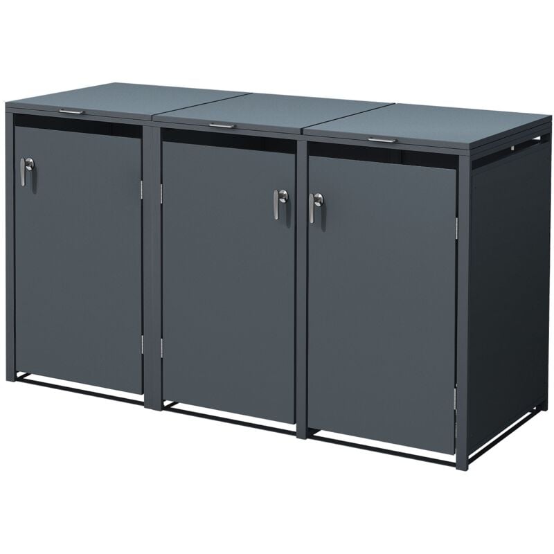 ML-Design Abri pour 3 Poubelles, jusqu'à 240 L, Acier, Anthracite, 200x80x116,3 cm, Habillage de Poubelle, Verrouillable, Box avec Couvercle