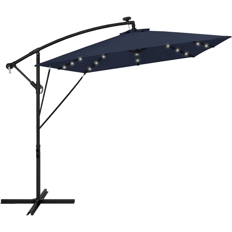 Ml-design Ampelschirm Ø330 Cm Mit Led Solar, Navy Blau, Alu Sonnenschirm Mit Kurbel, Gartenschirm Uv50+ Sonnenschutz & Wasserabweisend, Marktschirm