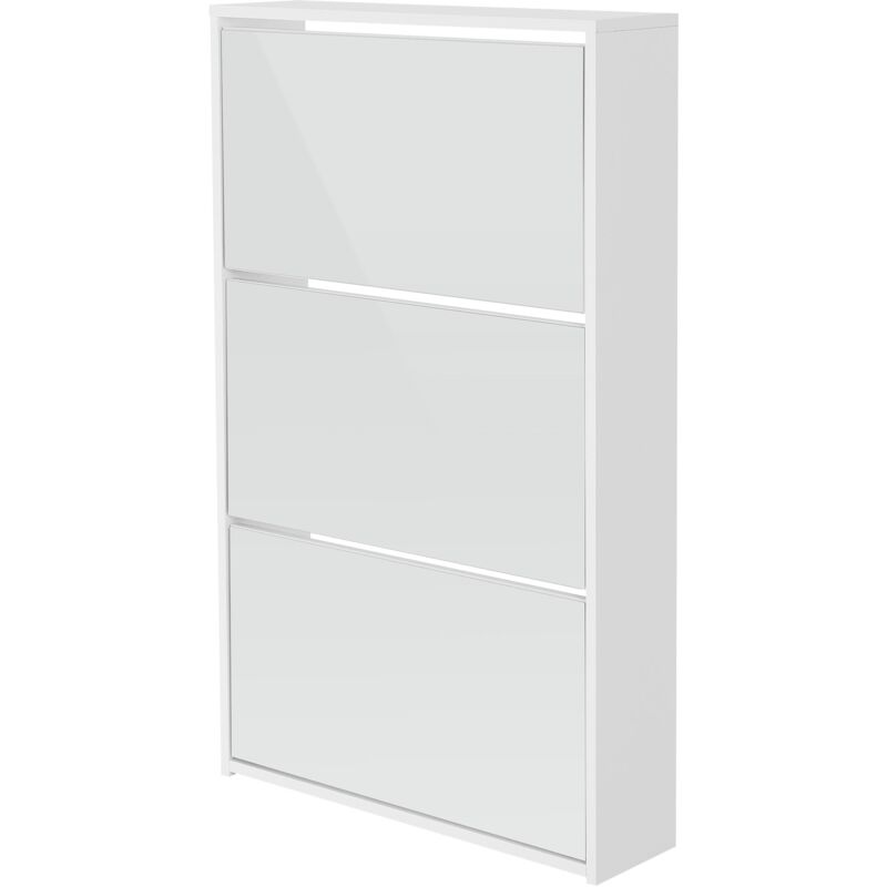 

Armario zapatero mueble con 3 estantes blanco recibidor con espejo 63x17x113 cm