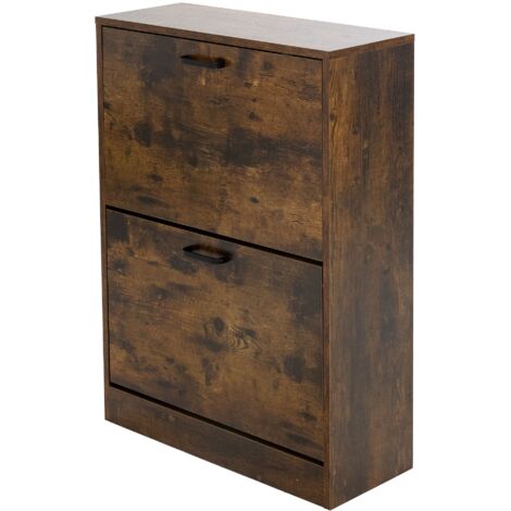 ML-Design Armoire à Chaussures avec 2 Compartiments Rabattables, Marron Foncé, 60x24x84 cm, Vintage, Étroite, Basculeur, 12 Paires de Chaussures, Étagère Rangement à Chaussures pour Entrée/Couloir