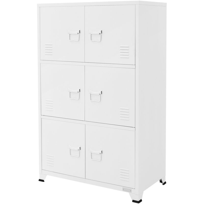 ML-Design Armoire de Bureau Blanc, 75x40x120 cm, Acier, Armoire de Classement sur 4 Pieds, Vestiaire à 6 Portes, 3 Compartiments Intérieurs, Espace