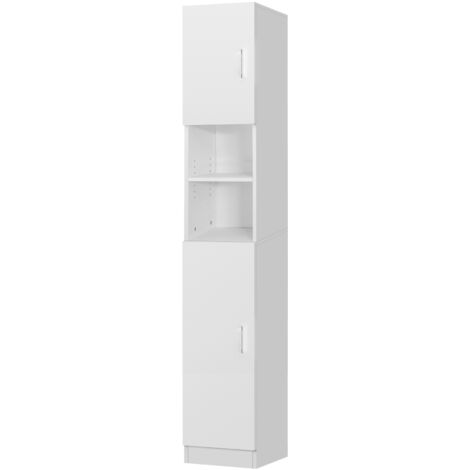 ML-Design Armoire Haute de Salle de Bain Blanc, 30x190x25 cm, Meuble avec 6 Compartiments et 2 Portes, Grande Espace de Rangement, Étagère en MDF, Armoire Étroite, Meuble Collonne pour Salle de Bain