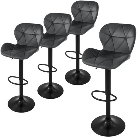 ML-Design Barhocker 4er Set, Bezug aus Samt, Grau, Gepolsterter Barstuhl mit Rückenlehne und Fußstütze, Tresenhocker höhenverstellbar 59-79 cm, 360° drehbar, Bistrohocker Hocker Drehstuhl Barstühle