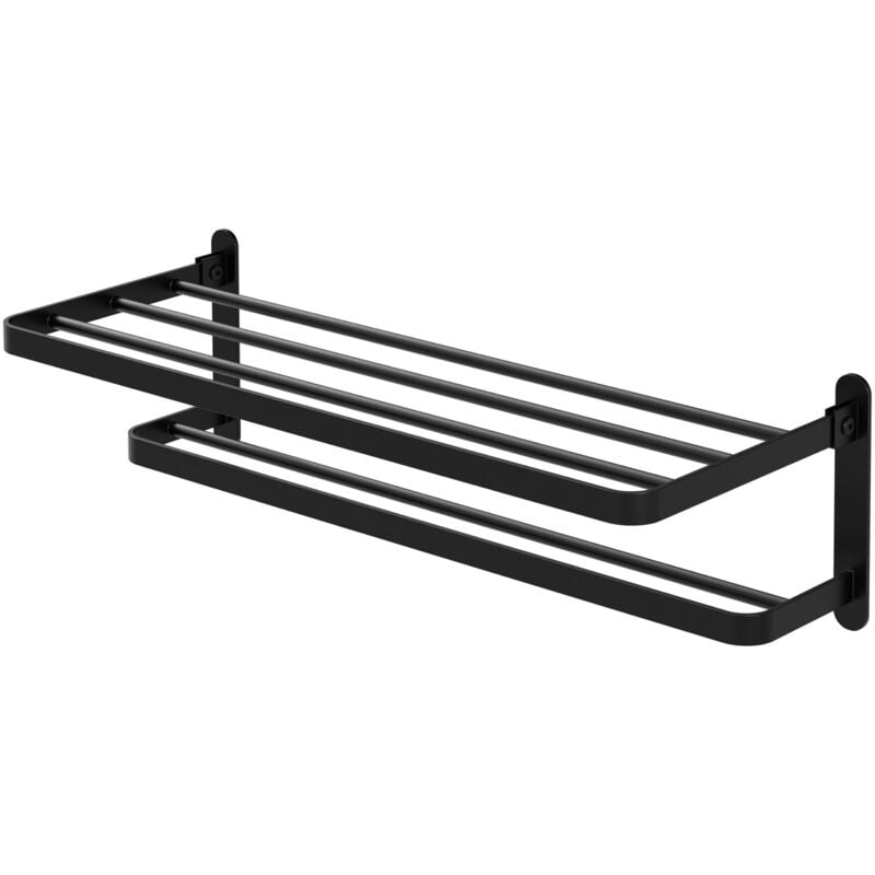 Ml-design - Barre Porte-Serviettes sans Percer, Autocollante de 58 cm, Noir, Étagère Murale pour Salle de Bain Cuisine, Pliable à 90°, Double