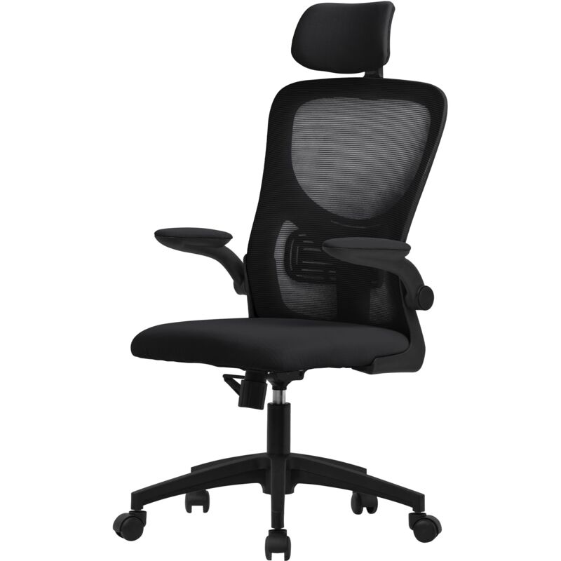 Ml-design Bürostuhl Ergonomisch, Schwarz, Mesh, Schreibtischstuhl Mit Verstellbarer Kopfstütze, Armlehnen, Lendenwirbelstütze, Wippfunktion,