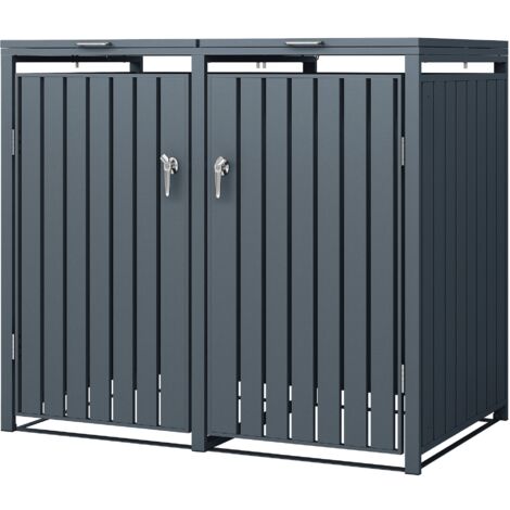 Ml-Design – Cache-poubelle pour 2 poubelles 240L – Acier anthracite résistant aux intempéries – Dimensions 132x80x116,3 cm – Couvercle rabattable et 2 portes