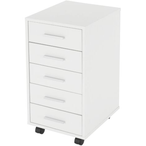 Ml-Design – Caisson à tiroirs 5 tiroirs avec roulettes – Blanc – 33x38x63,5 cm – Panneau de particules mélaminées – Armoire de rangement moderne