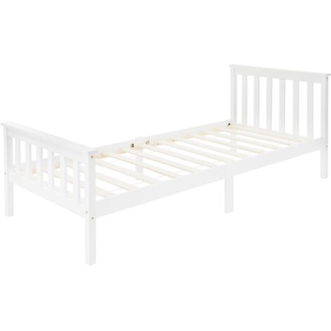 ML-Design Cama Infantil 90x200 cm con Somier Estructura con Listones y Cabecero Pies Robustos de Madera de Pino Macizo Color Blanco Nido Individual y Mobiliario para Niños y Adolescentes
