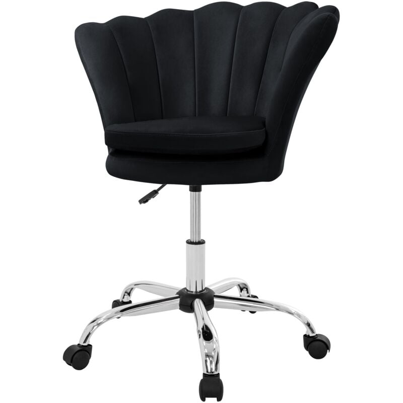 ML-Design Chaise de Bureau en Velours, Noir, Design Coquillage, Fauteuil Rembourrée, Dossier Ergonomique, Réglable en Hauteur, Pivotante avec 5