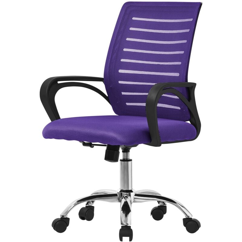 Ml-design - Chaise de Bureau Ergonomique, Violet, Réglable en Hauteur avec Accoudoirs, Fauteuil en Tissu Filet Respirant, Fonction Bascule, Pivotante