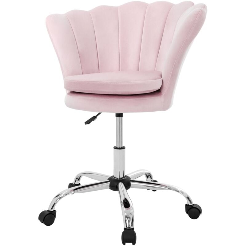 ML-Design Chaise de Bureau en Velours, Rose Clair, Design Coquillage, Fauteuil Rembourrée, Dossier Ergonomique, Réglable en Hauteur, Pivotante avec 5