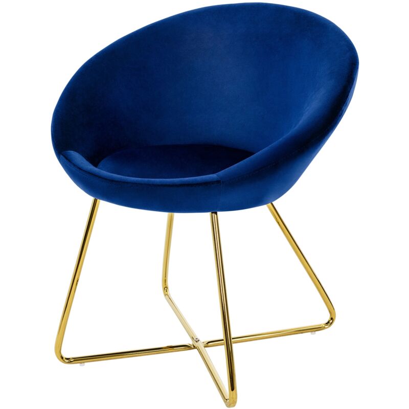 Ml-design - Chaise de Salle à Manger en Velours, Bleu, avec Dossier Rond, Assise Rembourrée, Pieds en Métal Doré, Chaise de Maquillage, Moderne,
