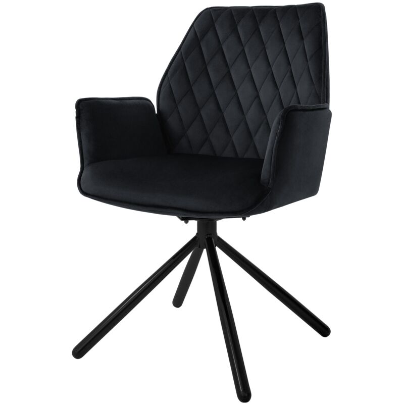 Ml-design - Chaise de Salle à Manger Noir, en Velours, Chaise Pivotante, avec Accoudoirs et Dossier, Assise Rembourrée, Pieds Métalliques, Fauteuil