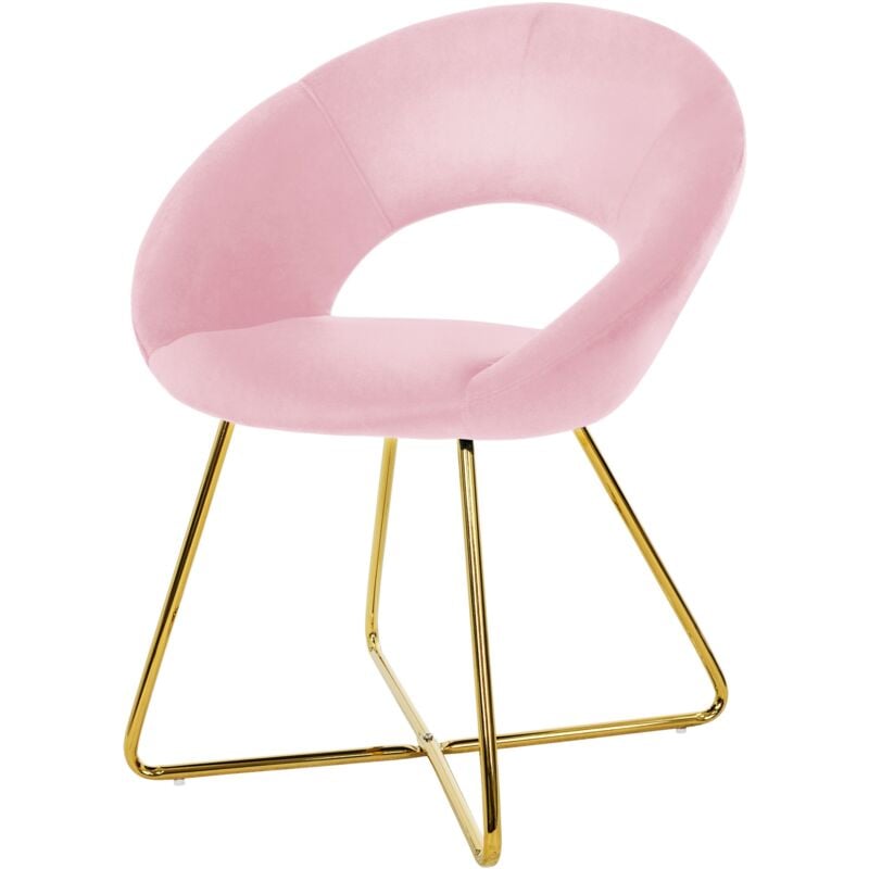 Ml-design - Chaise de Salle à Manger en Velours, Rose, avec Dossier Rond, Assise Rembourrée, avec Pieds en Métal Doré, Coussin Epaissi, Fauteuil pour