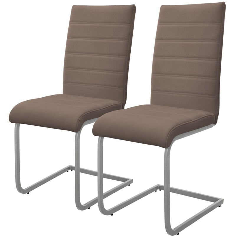 ML-Design Lot de 2 Chaises de Salle à Manger, Marron, en Simili, Design Cantilever, Chaise Pied Luge, Assise Rembourré, Ergonomique, Dossier Haut