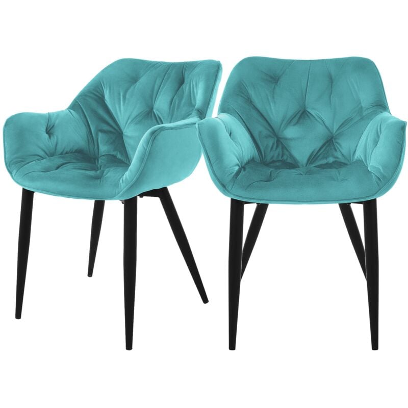 Ml-design - Set de 2 Chaises de Salle à Manger, Pétrole, Assise Rembourrée en Velours, Pieds Métalliques Noir, avec Dossier et Accoudoirs