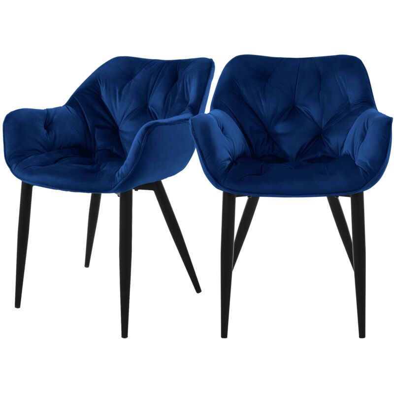 Ml-design - Set de 2 Chaises de Salle à Manger, Bleu Foncé, Assise Rembourrée en Velours, Pieds Métalliques Noir, avec Dossier et Accoudoirs
