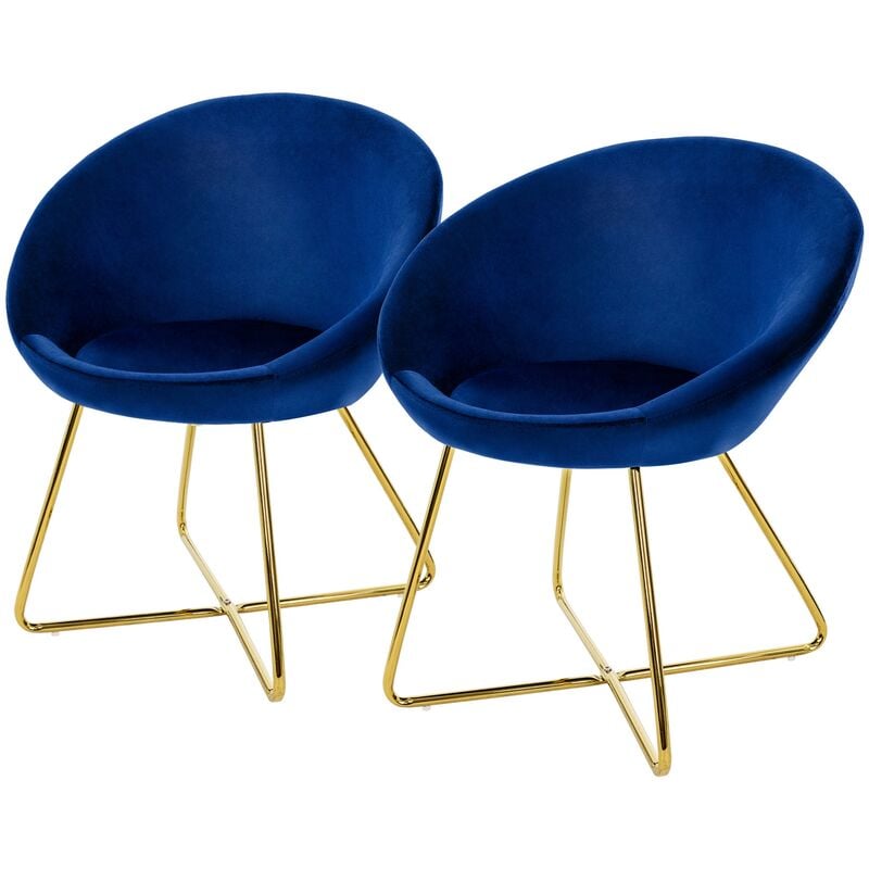 Ml-design - Lot de 2 Chaises de Salle à Manger en Velours, Bleu, avec Dossier Rond, Assise Rembourrée, Pieds en Métal Doré, Chaise de Maquillage,