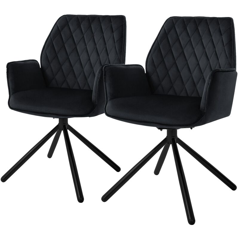 Ml-design - 2x Chaise de Salle à Manger Noir, en Velours, Pivotante, avec Accoudoirs et Dossier, Assise Rembourrée, Pieds Métalliques, Fauteuil