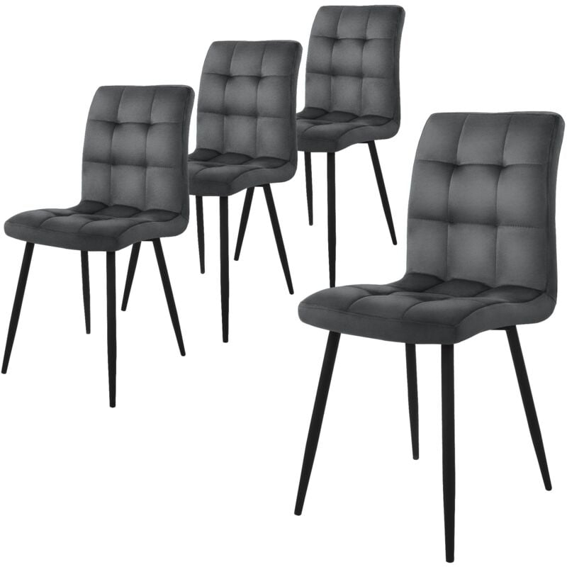 Ml-design - Set de 4 Chaise de Salle à Manger, Anthracite, Revêtement en Velours, Pieds en Métal Noir, avec Dossier Ergonomique, Design Moderne, pour