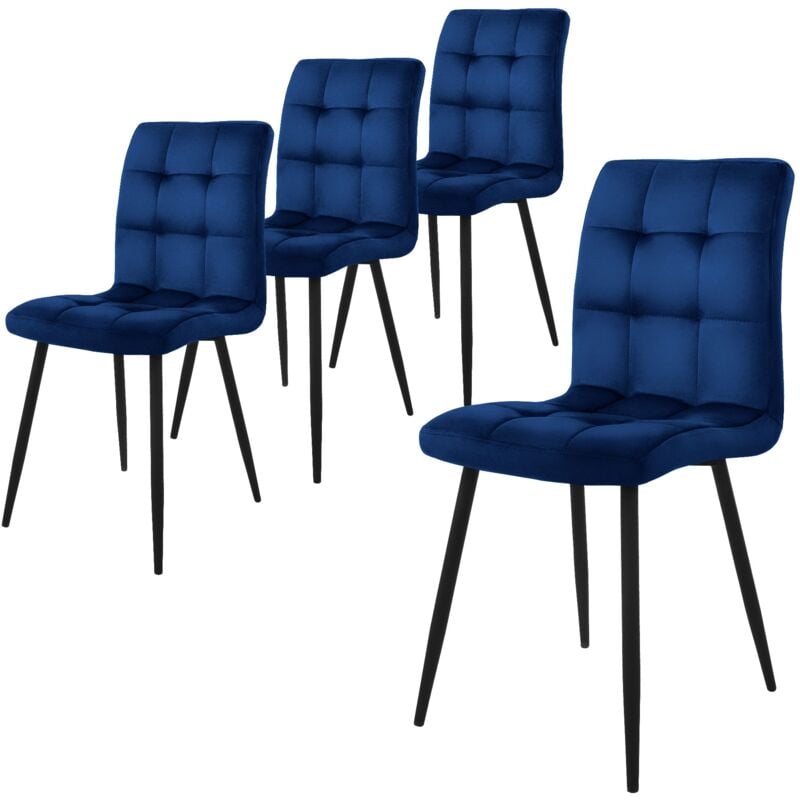 Ml-design - Set de 4 Chaise de Salle à Manger, Bleu Foncé, Revêtement en Velours, Pieds en Métal Noir, avec Dossier Ergonomique, Design Moderne, pour