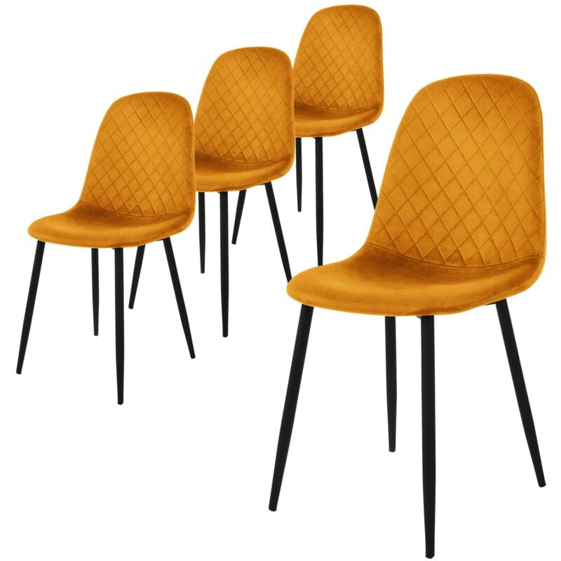 Ml-design - Chaise de Salle à Manger, Lot de 4, Moutarde, Revêtement en Velours, Pieds en Métal Noir, avec Dossier Ergonomique, Design Moderne, pour