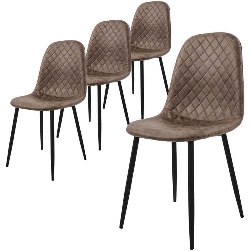 Ml-design - Chaise de Salle à Manger, Lot de 4, Marron, Revêtement en Simili, Pieds en Métal Noir, avec Dossier Ergonomique, Design Moderne, pour le