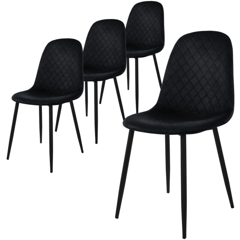 Ml-design - Chaise de Salle à Manger, Lot de 4, Noir, Revêtement en Velours, Pieds en Métal Noir, avec Dossier Ergonomique, Design Moderne, pour le